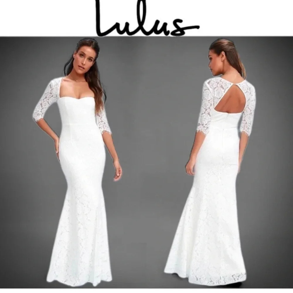 Lulu’s Belinda White Lace Maxi Dress Size Medium